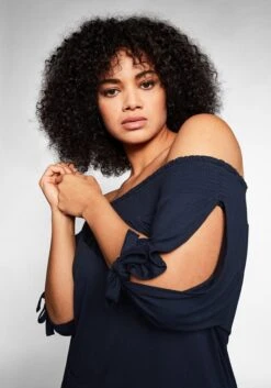 Sheego Carmenshirt Mit Smokeinsatz Und Längerem Halbarm -Sheego Verkaufe 13957400018 03VQ3 00 SH