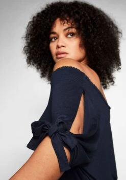 Sheego Carmenshirt Mit Smokeinsatz Und Längerem Halbarm -Sheego Verkaufe 13957400018 03VQ4 00 SH