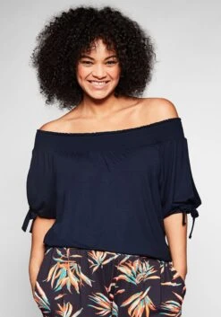 Sheego Carmenshirt Mit Smokeinsatz Und Längerem Halbarm