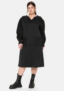 Sheego Shirtkleid Mit Taschen, Im Materialmix
