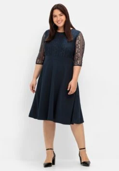 Sheego Cocktailkleid Mit Floraler Spitze Und Chiffon-Ärmeln