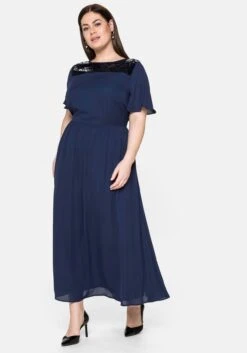 Sheego Abendkleid Aus Chiffon, Mit Pailletten-Einsatz