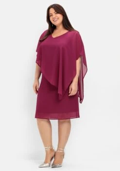 Sheego Cocktailkleid Mit Asymmetrischem Cape, Aus Chiffon