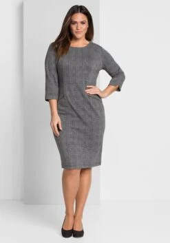 Sheego Etuikleid Mit 3/4-Arm, Im Materialmix