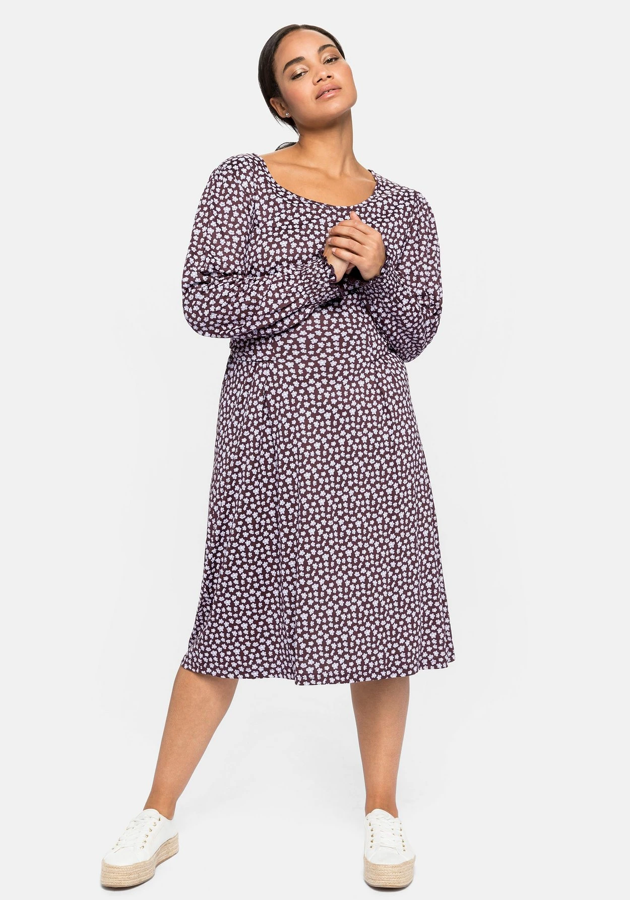 Sheego Jerseykleid Mit Alloverdruck Und Taillen-Bindeband 1 Sheego Jerseykleid Mit Alloverdruck Und Taillen-Bindeband