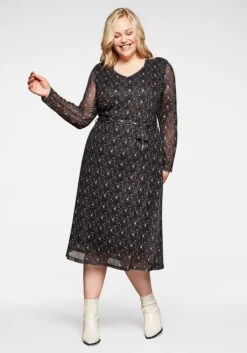 Sheego Mesh-Kleid Mit Millefleurs-Druck Und Bindegürtel