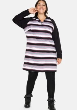 Sheego Sweatkleid Mit Ringeln, Kapuze Und Reißverschluss