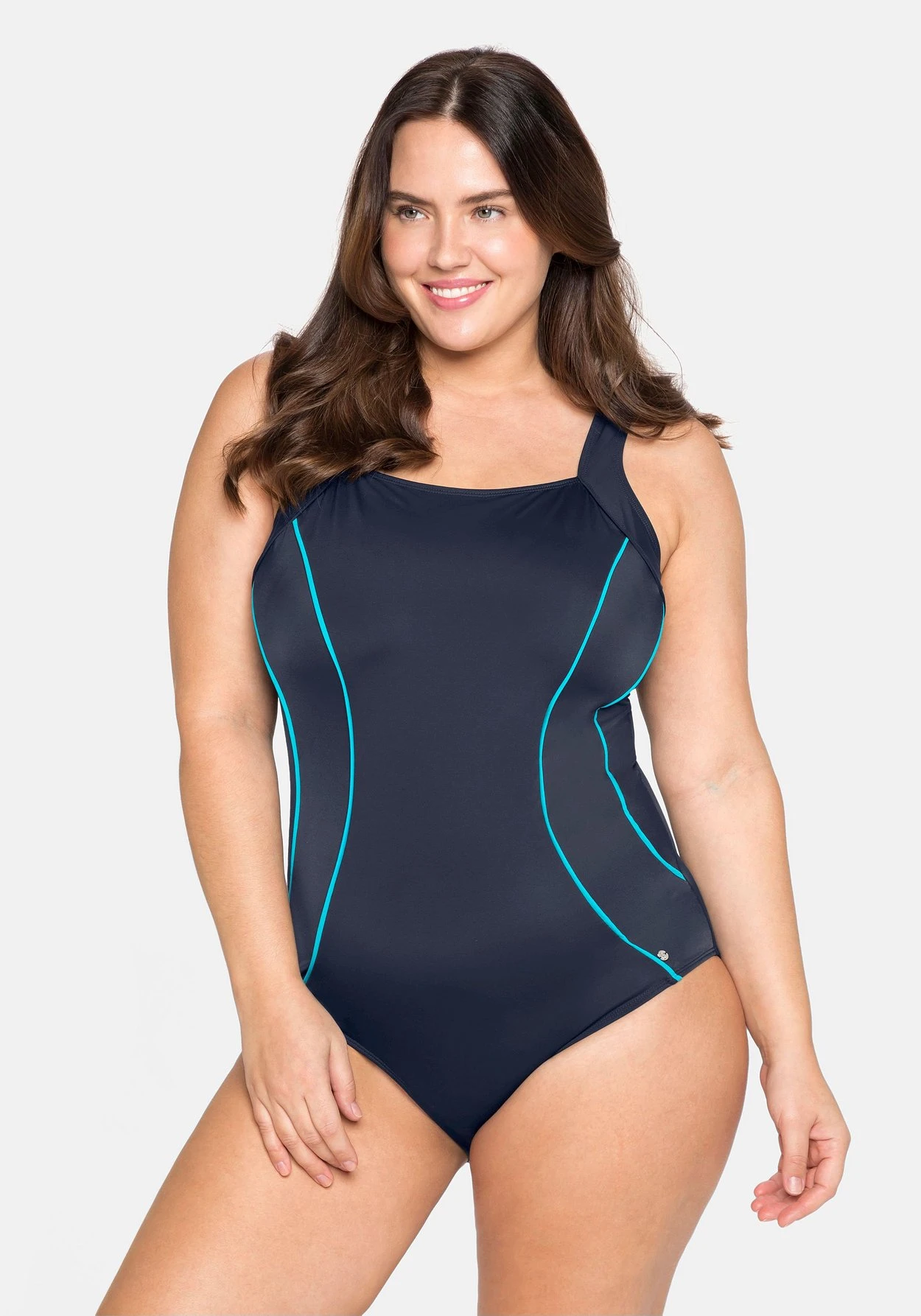 Sheego Badeanzug Mit Kontrastpaspeln Und Shaping-Effekt 1 Sheego Badeanzug Mit Kontrastpaspeln Und Shaping-Effekt