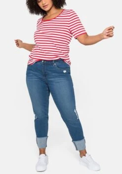 Sheego Schmale Jeans Mit Destroyed-Effekten Und Saumumschlag -Sheego Verkaufe 14231400327 048IW 02 SH