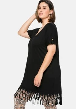 Sheego Strandshirt In Longform, Mit Fransen Am Saum