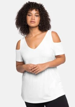 Sheego Strandshirt Mit V-Ausschnitt, Im Schulterfreien Look