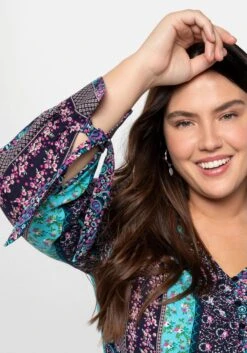 Maxikleid Mit Patchworkdruck Und Stufenrock -Sheego Verkaufe 14300200452 048J8 02 SH