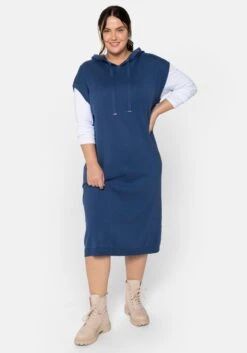 Sheego Ärmelloses Strickkleid Mit Kapuze, Midilänge