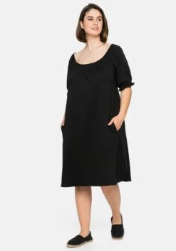 Sheego Jerseykleid Mit Smok-Ausschnitt Und Puffärmeln