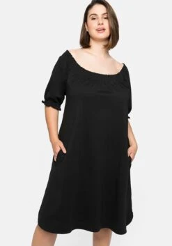 Sheego Jerseykleid Mit Smok-Ausschnitt Und Puffärmeln -Sheego Verkaufe 14386000289 04BJR 02 SH