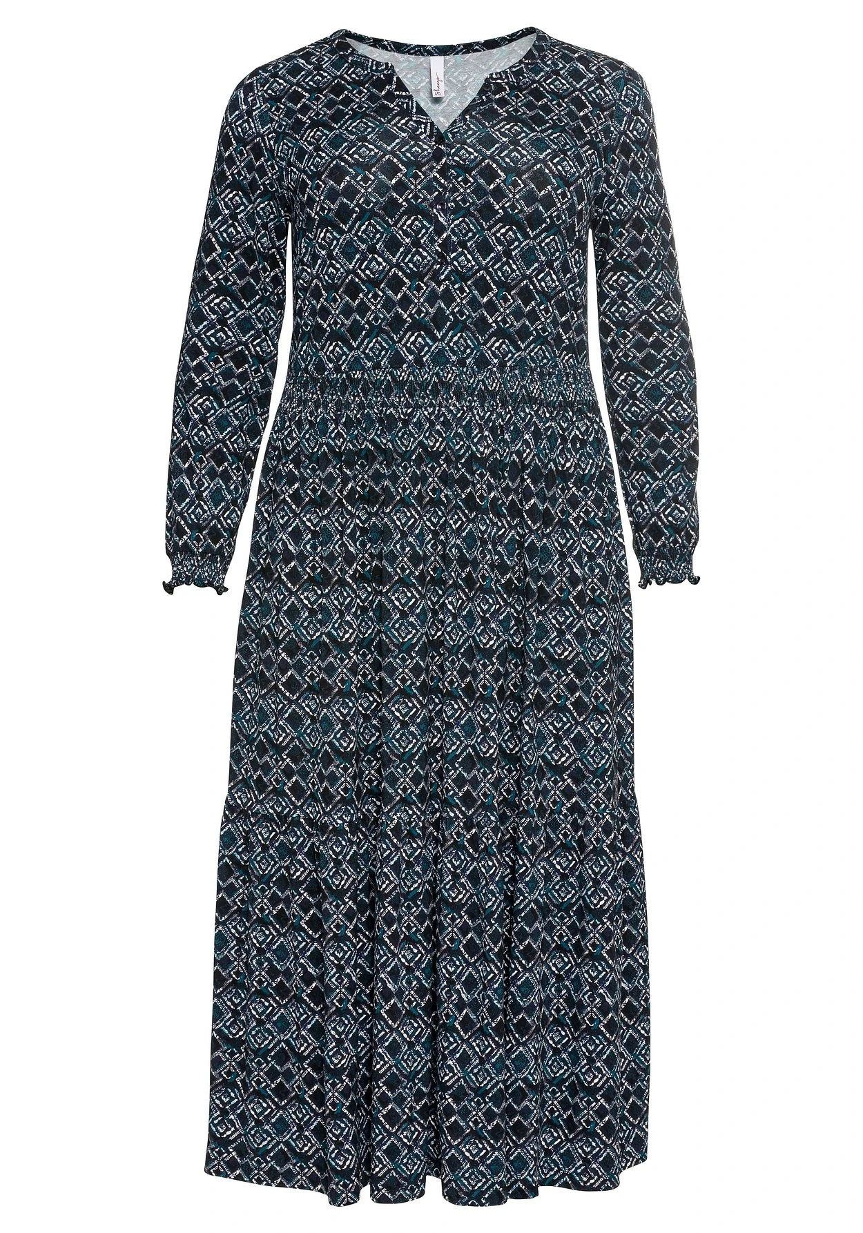 Sheego Jerseykleid Mit Alloverdruck Und Smokdetails 4 Sheego Jerseykleid Mit Alloverdruck Und Smokdetails – Bild 4