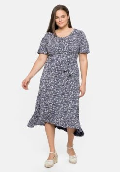 Sheego Jerseykleid Mit Flügelärmeln Und Volant Am Saum