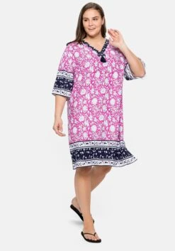 Lounge-Kleid Mit Blumenprint Und Bordürendruck -Sheego Verkaufe 14392800433 04C9Q 02 SH
