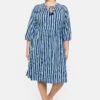 Sheego Jerseykleid Mit Streifen, Bindeband Am Ausschnitt