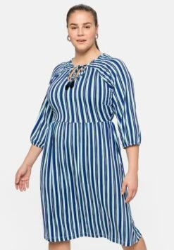 Sheego Jerseykleid Mit Streifen, Bindeband Am Ausschnitt -Sheego Verkaufe 14397101579 04C5U 02 SH