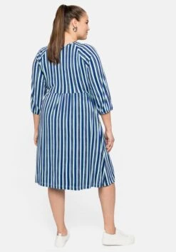 Sheego Jerseykleid Mit Streifen, Bindeband Am Ausschnitt -Sheego Verkaufe 14397101579 04C5X 02 SH