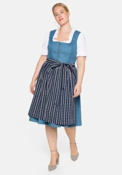 Sheego Dirndl Im Denim-Look, Mit Bedruckter Schürze