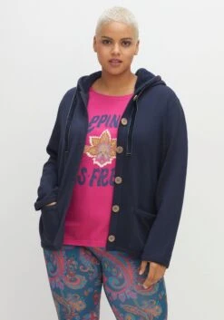 Sweatjacke Mit Kapuze, Knopfleiste Und Taschen