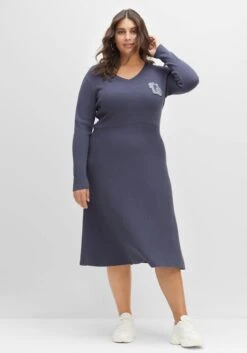 Sheego Strickkleid Im College-Stil, Mit Ausgestelltem Rock