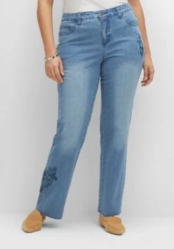 Sheego Gerade Jeans Mit Blumenstickereien