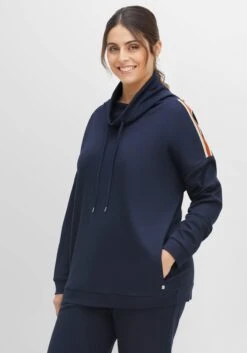 Sheego Relax-Sweatshirt Mit Schalkragen Und Kontraststreifen