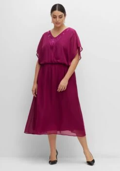 Sheego Abendkleid Aus Georgette, Mit Pailletten