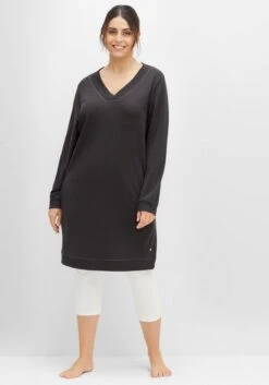 Sheego Relaxkleid Aus Interlock, Mit Tiefem V-Ausschnitt