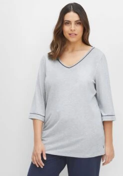 Sheego Schlafshirt Mit Kontrastpiping Und 3/4-Ärmeln