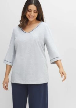 Sheego Schlafshirt Mit Kontrastpiping Und 3/4-Ärmeln -Sheego Verkaufe 14518900776 04HPR 02 SH