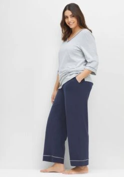 Sheego Schlafshirt Mit Kontrastpiping Und 3/4-Ärmeln -Sheego Verkaufe 14518900776 04HPU 02 SH