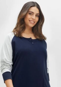 Sheego Nachthemd Mit Kontrastfarbenen Ärmeln -Sheego Verkaufe 14520300018 04HB7 02 SH