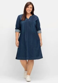 Sheego Jeanskleid Mit V-Ausschnitt Und Eingrifftaschen