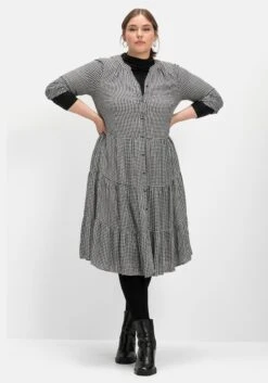 Sheego Blusenkleid Im Pepitamuster, Weit Schwingender Rock -Sheego Verkaufe 14561901491 04II1 05 SH