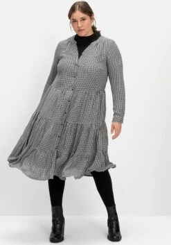 Sheego Blusenkleid Im Pepitamuster, Weit Schwingender Rock