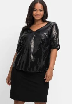 Sheego Cocktailkleid Im Lagenlook Mit Pailletten