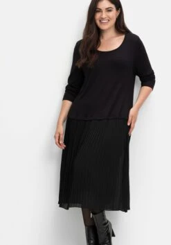 Sheego Strickkleid Mit Plisseerock Aus Chiffon -Sheego Verkaufe 14578400289 04IFJ 02 SH