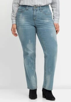Sheego Gerade Jeans Mit Destroyed-Effekten Und Catfaces -Sheego Verkaufe 14589200327 04IV5 02 SH
