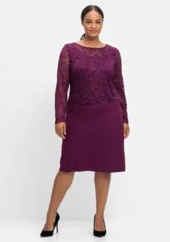 Jerseykleid In 2-in-1-Optik, Mit Spitzen-Oberteil