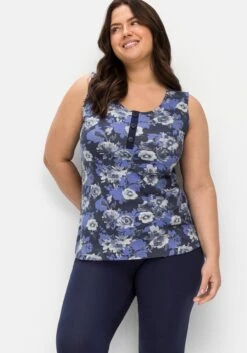 Jerseytop Mit Blumendruck Und Zierknopfleiste -Sheego Verkaufe 14669101406 04LKU 02 SH