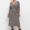 Sheego Jerseykleid In Wickeloptik, Mit Blätterprint
