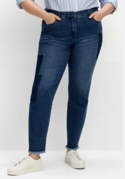 Sheego Skinny Jeans In Patch-Optik, Mit Offenem Saum