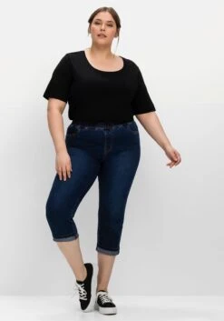 Sheego Schmale Caprijeans Mit Saumumschlag