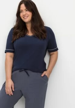 Sheego Schlafshirt Mit Kontrastdetails Und V-Ausschnitt -Sheego Verkaufe 14698500018 04O69 02 SH