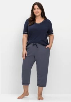 Sheego 3/4-Schlafhose Mit Kontrastdetails Und Bindeband