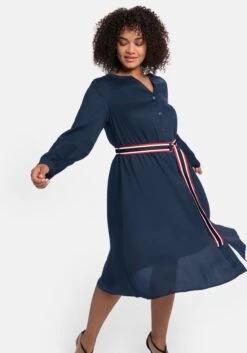 Sheego Midikleid In Satinoptik, Mit Kontrastgürtel -Sheego Verkaufe 14770100035 04N12 03 SH